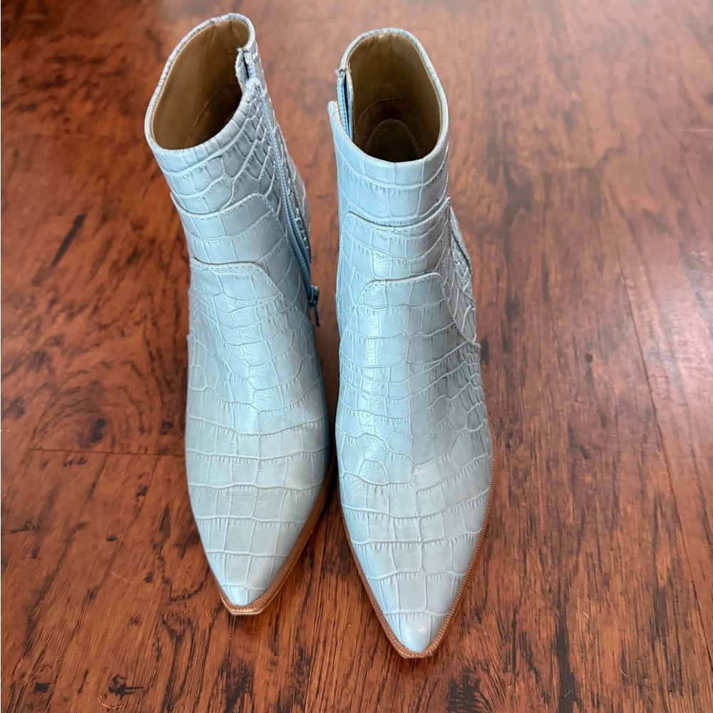 Gianni Bini Light Blue Croc-Embossed Ankle Boots
